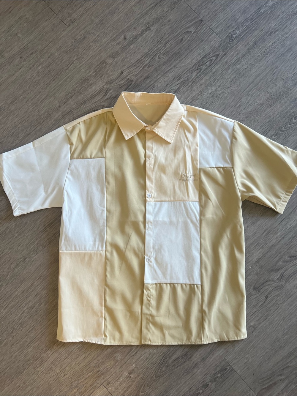 Men’s Beige White Colorblock Short Sleeve Button-Down Shirt Casual Summer Top